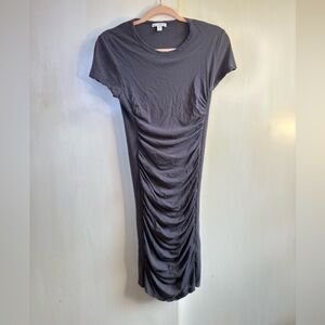 James Perse Gray Ruched Midi Dress